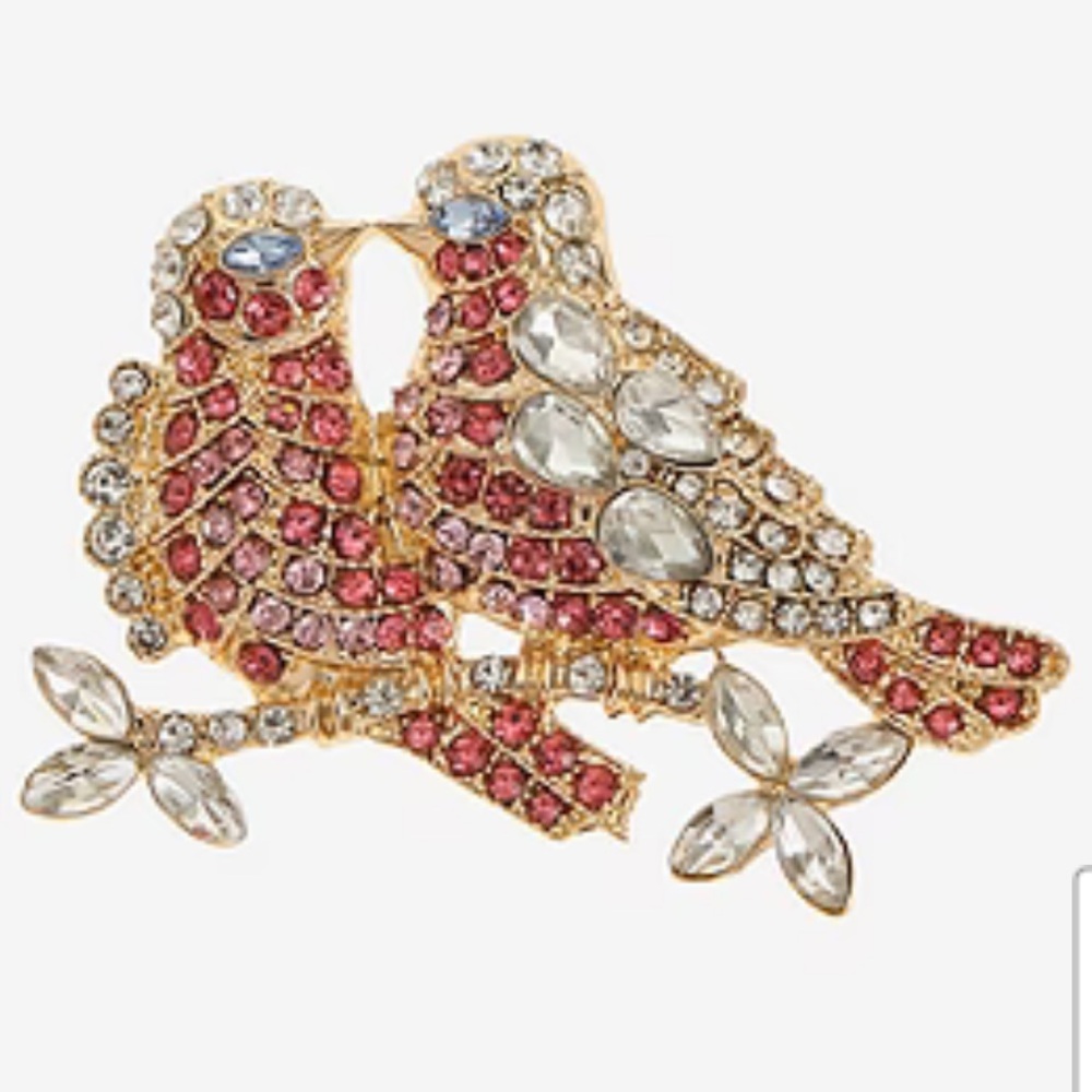 NIB Monet Jewelry Pink & Clear Glass Rhinestone Love Birds Brooch Pin: Sold Out